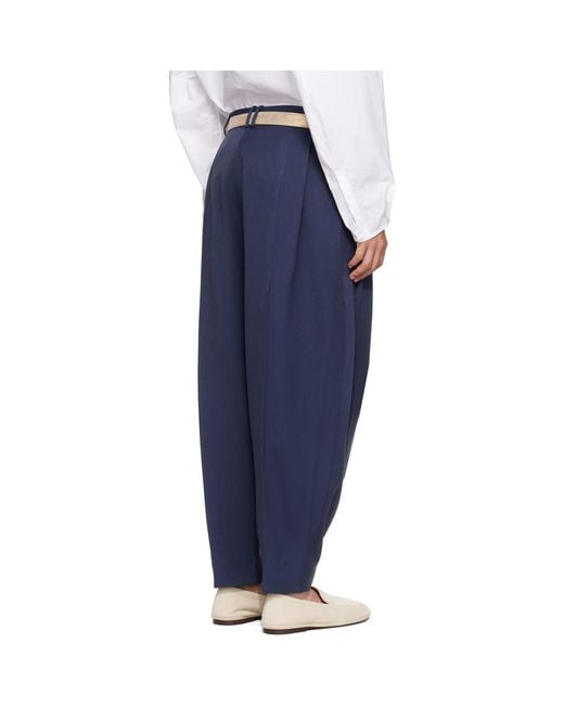 Hed Mayner Blue Pleated Trousers for men