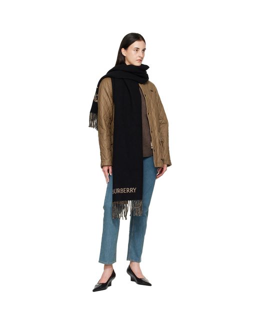 Burberry Black Reversible Knight Cashmere Scarf