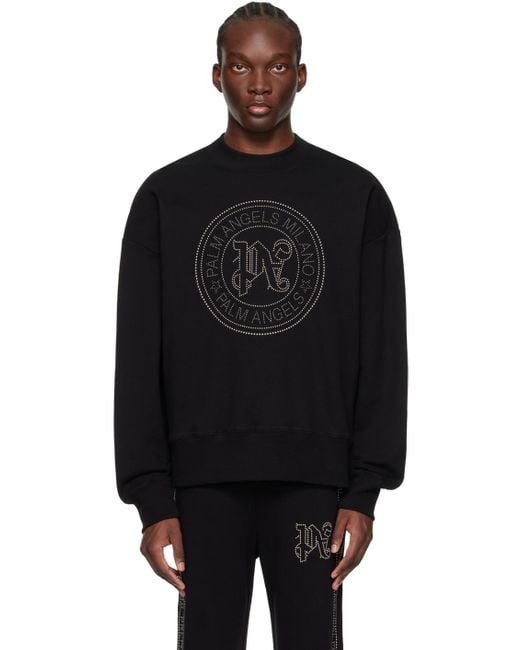 Palm Angels Black Milano Stud Sweatshirt for men