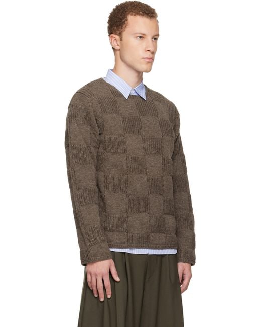 Comme des Garçons Brown Wool Checkerboard Crewneck Sweater for men