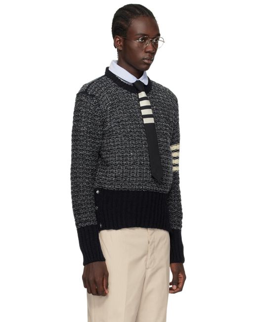 Thom Browne Black Navy 4-bar Sweater for men