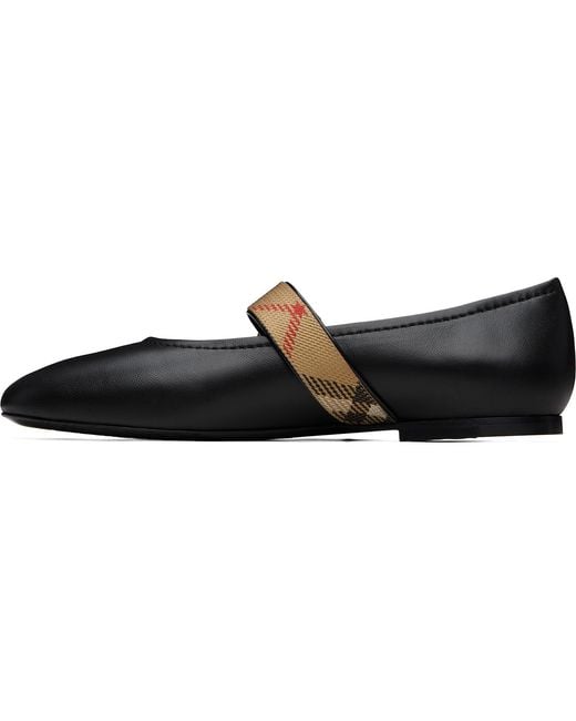 Burberry Black Check Strap Leather Robin Ballerina Flats
