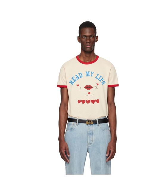 Valentino Multicolor Off- Cotton 'Read My Lips' Print T-Shirt for men