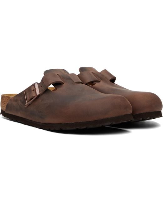 Birkenstock Brown Regular Boston Oiled Leather Slip-On Loafers for men