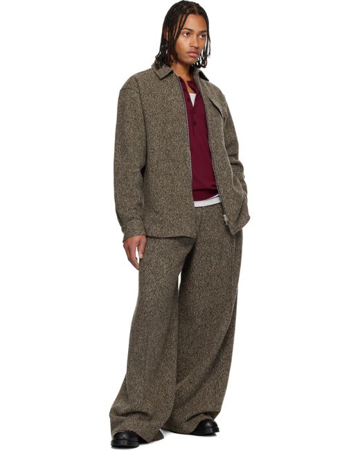 Dries Van Noten Brown Tweed Zipped Shirt for men