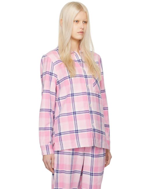 Tekla Pink Check Pyjama Shirt
