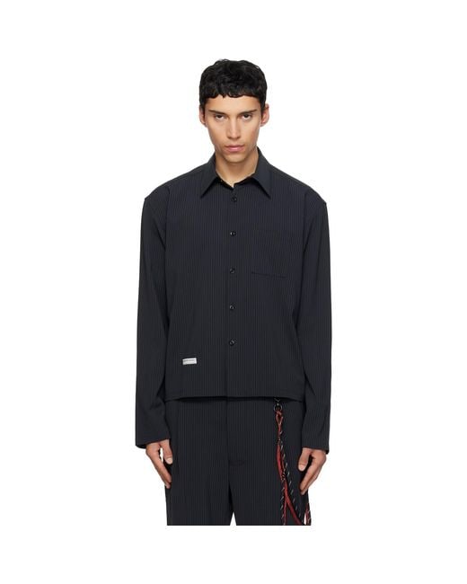 Song For The Mute Black Pinstripe Gabardine L/S Shirt for men