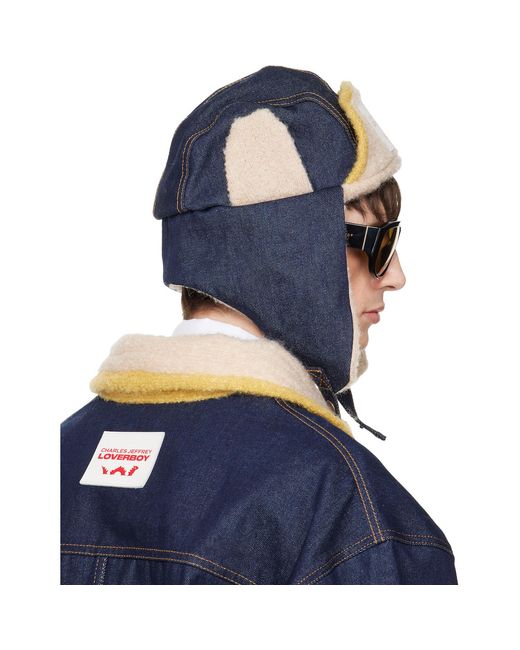 Charles Jeffrey Blue Knit Patch Trapper Hat for men