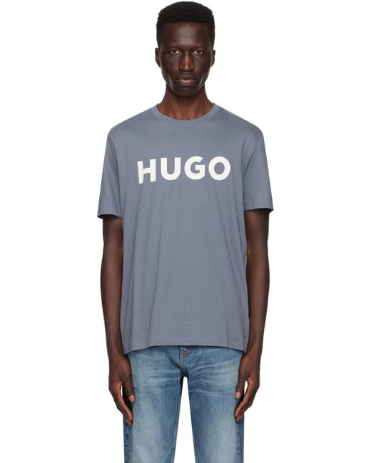 T-shirt bleu à logo imprimé HUGO pour homme en coloris Black