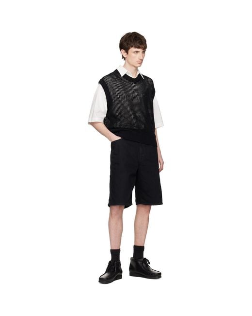 vowels Black Overdyed Painter Shorts for men