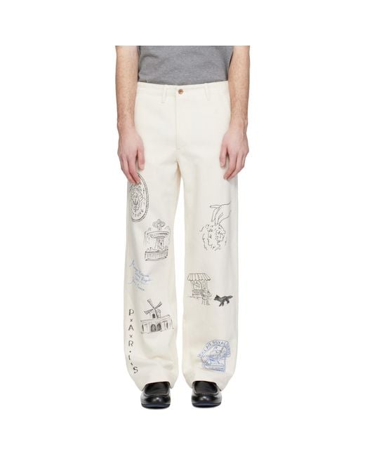 Maison Kitsuné White Off- Kuro Edition Handwritten Postcard Denim Trousers for men