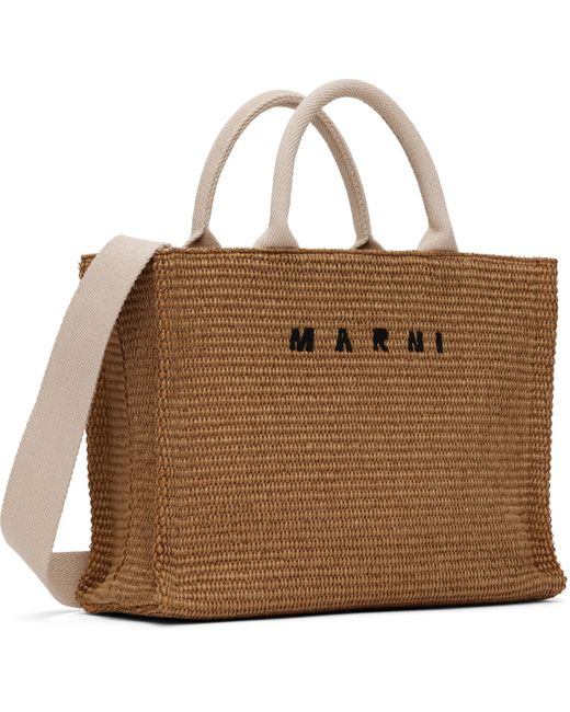 Marni Brown Raffia-effect Small Tote