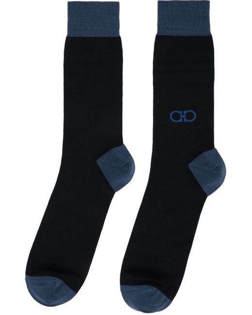 Ferragamo Black Navy & Blue Gancini Socks for men
