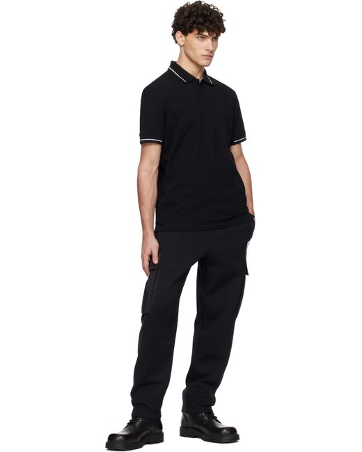 メンズ Moncler ブラック ロゴパッチ コットン ポロシャツ Black