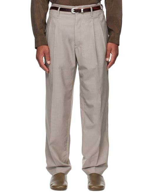 Lemaire Natural Taupe Pleated Trousers for men