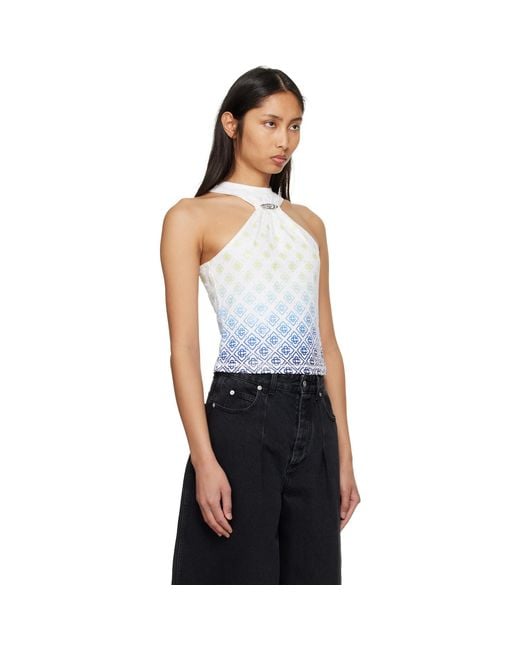 Casablanca Black Off- Printed Draped Tank Top