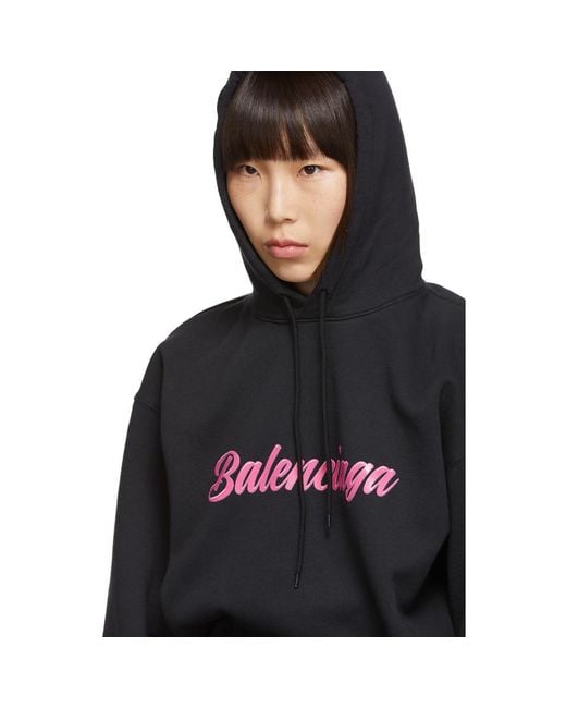 Balenciaga Black And Pink Signature Hoodie | Lyst