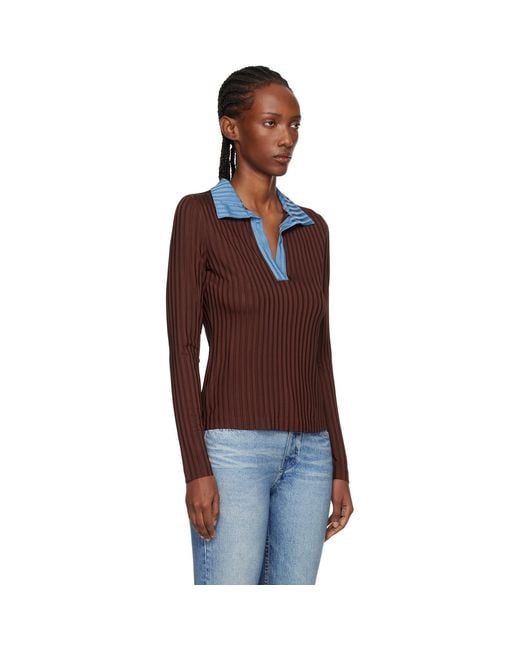 Rag & Bone Black Burgundy Natalia Colorblock Long Sleeve Polo