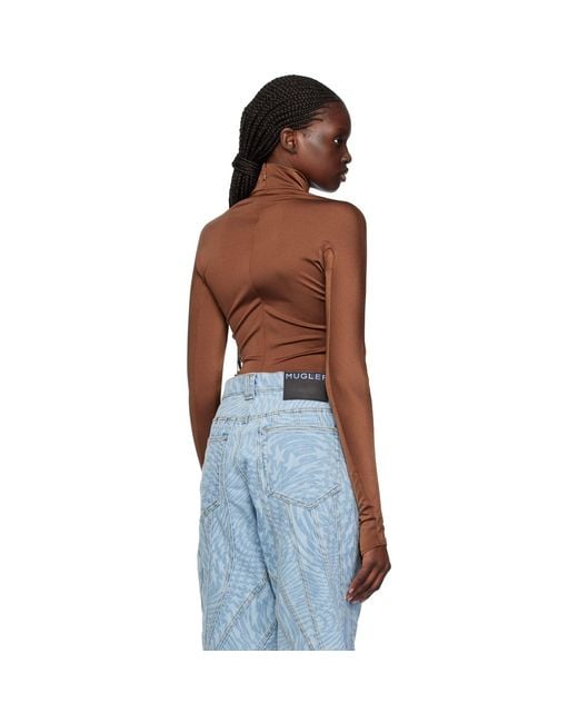 Mugler Blue Brown Mock Neck Bodysuit