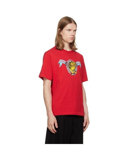 KENZO Red Paris Jumping Tiger' T-Shirt for men