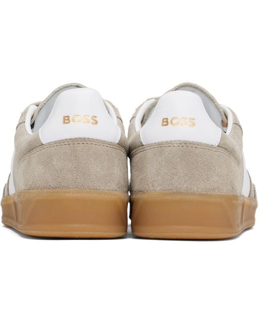 メンズ Boss ベージュ スエード シューレース スニーカー Black