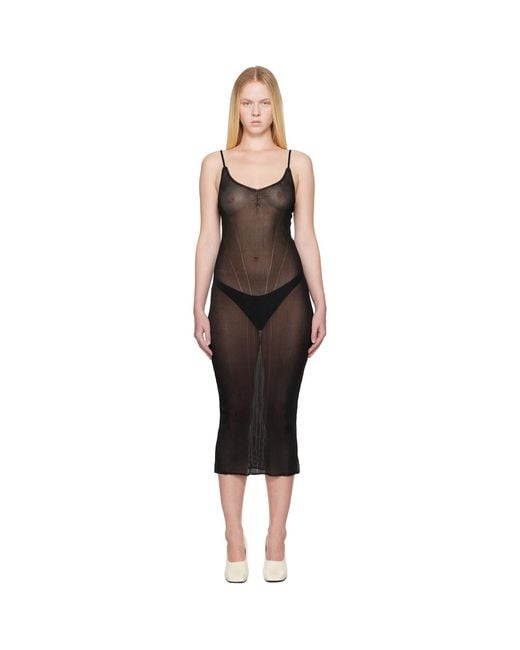 ALAINPAUL Black Knit Justaucorps Maxi Dress