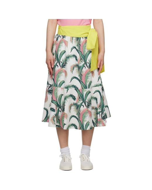 Maison Kitsuné Green Multicolor Hotel Olympia Edition Palm Frond Midi Skirt