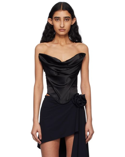 Magda Butrym Black Draped Satin Strapless Corset