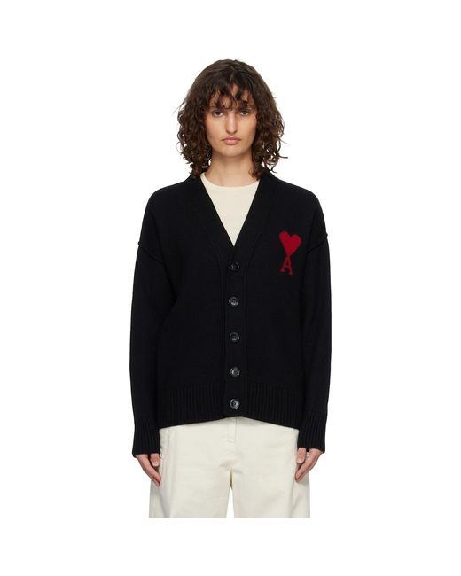 AMI Black Wool Ami De Coeur Cardigan