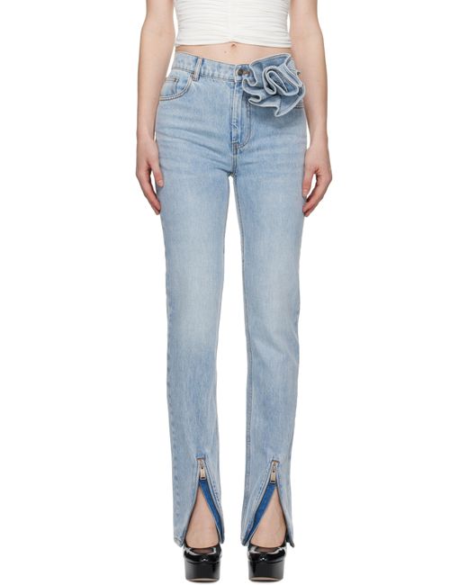 Area Blue Flower Corsage Ankle Zip Jeans