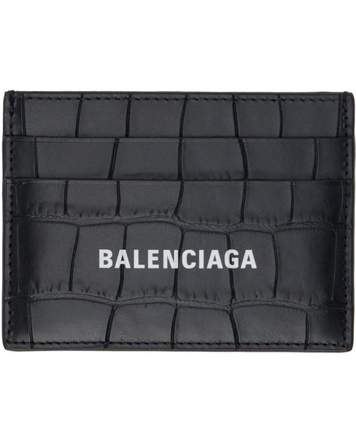 Balenciaga Black Croc-embossed Card Holder for men