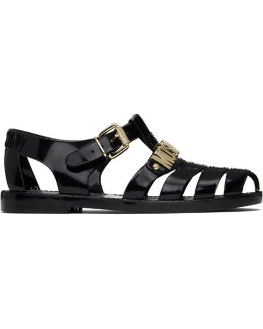 メンズ Moschino ブラック レタリングロゴ ジェリーサンダル Black