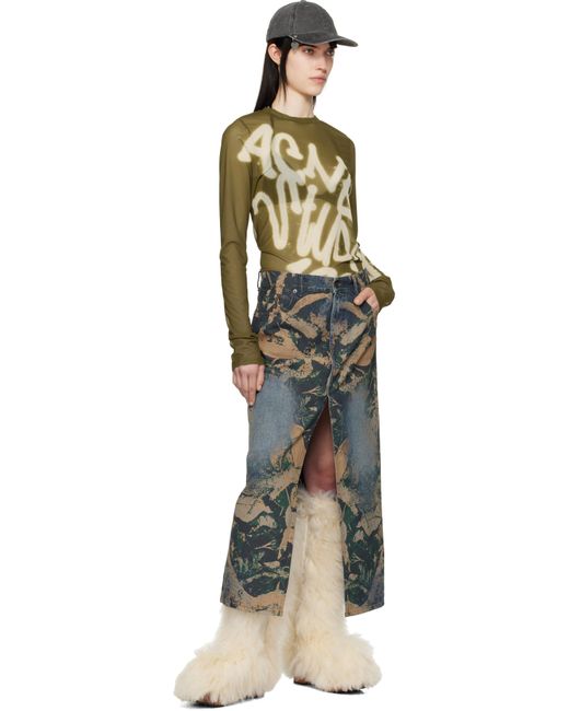 Jupe Longue Bleue En Denim À Motif Graphique Acne en coloris Black