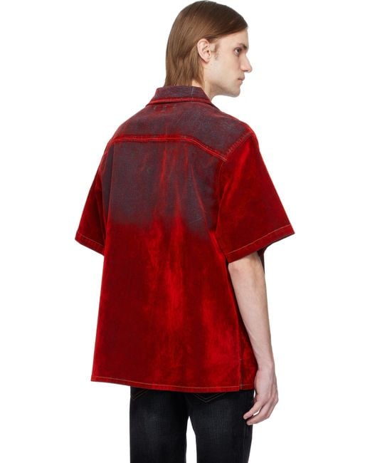 Cout de la Liberte Red Robbie Stretch Suede Denim Shirt for men