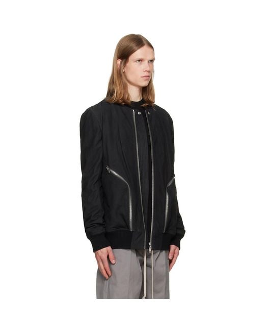 Rick Owens Black Tower Heizer Flight Suede Bomber Jacket for men