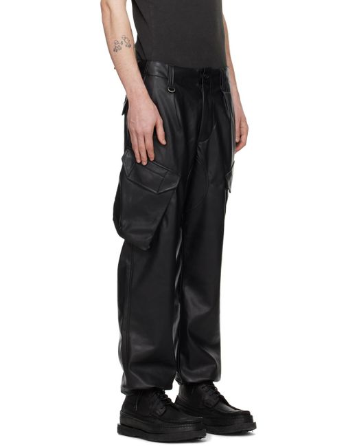 Sophnet Black Sustainable Faux-Leather Cargo Pants for men