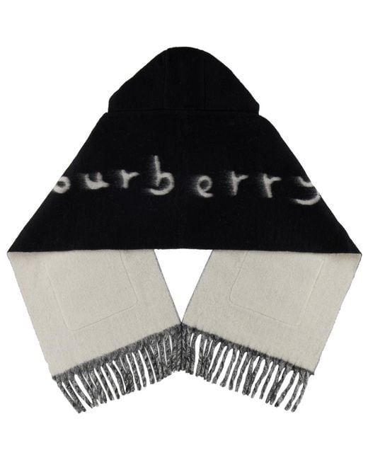 Burberry Black Wool-Blend Logo Hooded Scarf