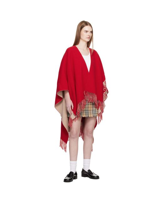 Burberry Red Ekd Wool Cashmere Cape