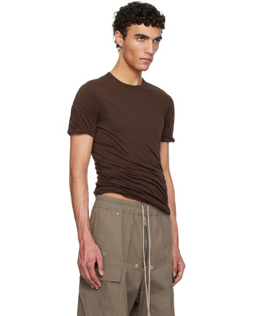 メンズ Rick Owens ブラウン Hollywood Double 半袖Tシャツ Brown