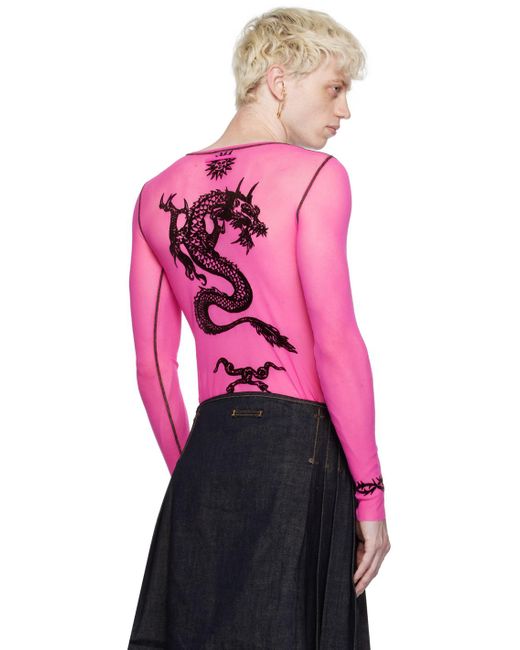 T-shirt à manches longues rose à images à logo floquées Jean Paul Gaultier pour homme en coloris Pink