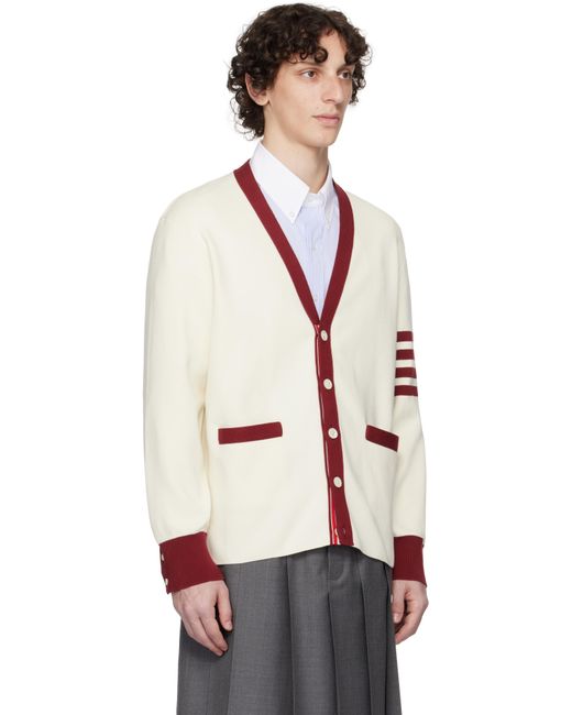 Cardigan De Rugby Blanc Cassé À Col En Y Et À Quatre Rayures En Point De Milan Thom Browne pour homme en coloris Black