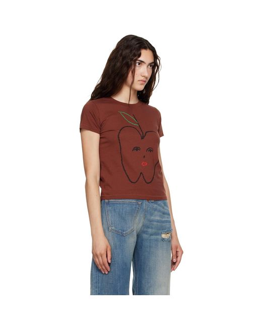 MM6 by Maison Margiela Red 'Apple' Cropped T-Shirt