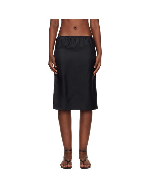 Loulou de Saison Black Vasali Silk Twill Midi Skirt