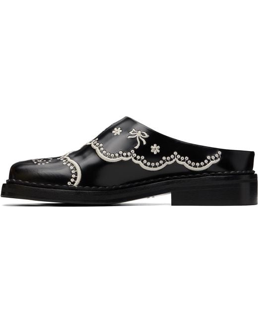 Simone Rocha Black Floral Lace Mule Loafers for men
