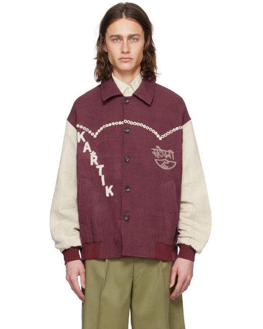 Kartik Research Purple Burgundy & Off- Varsity Jacket for men