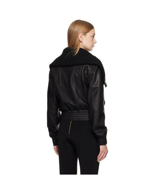 Balmain Black Lambskin & Knit Bomber Jacket
