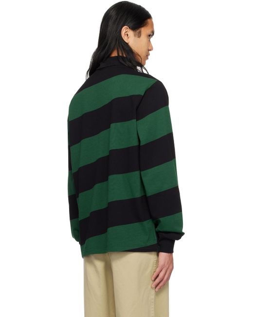 Burberry Black & Green Striped Long Sleeve Polo for men