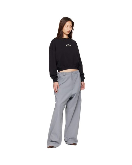 Palm Angels Black Curved Logo Crop Sweatshirt