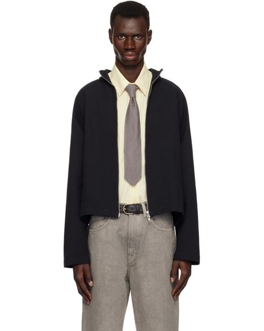 mfpen Black Leisure Woven Zip Up Sweater for men