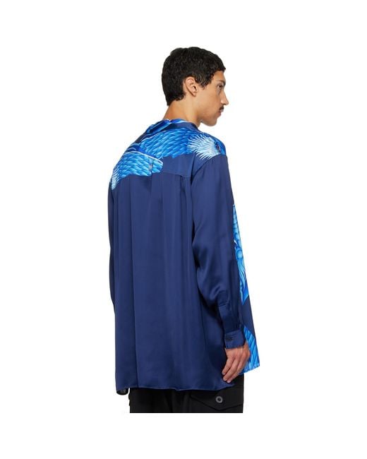 Y-3 Blue Satin Graphic 'Dragon' Shirt for men